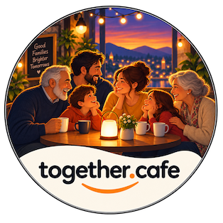 A family gathered around a café table — together.cafe